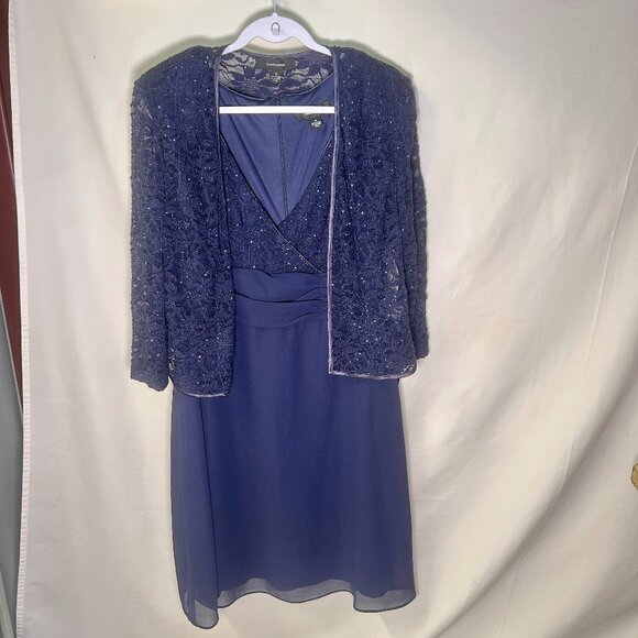 R&M Richards 2-piece blue sleeveless dress w/ lace Size 16 NWT - Picture 1 of 8